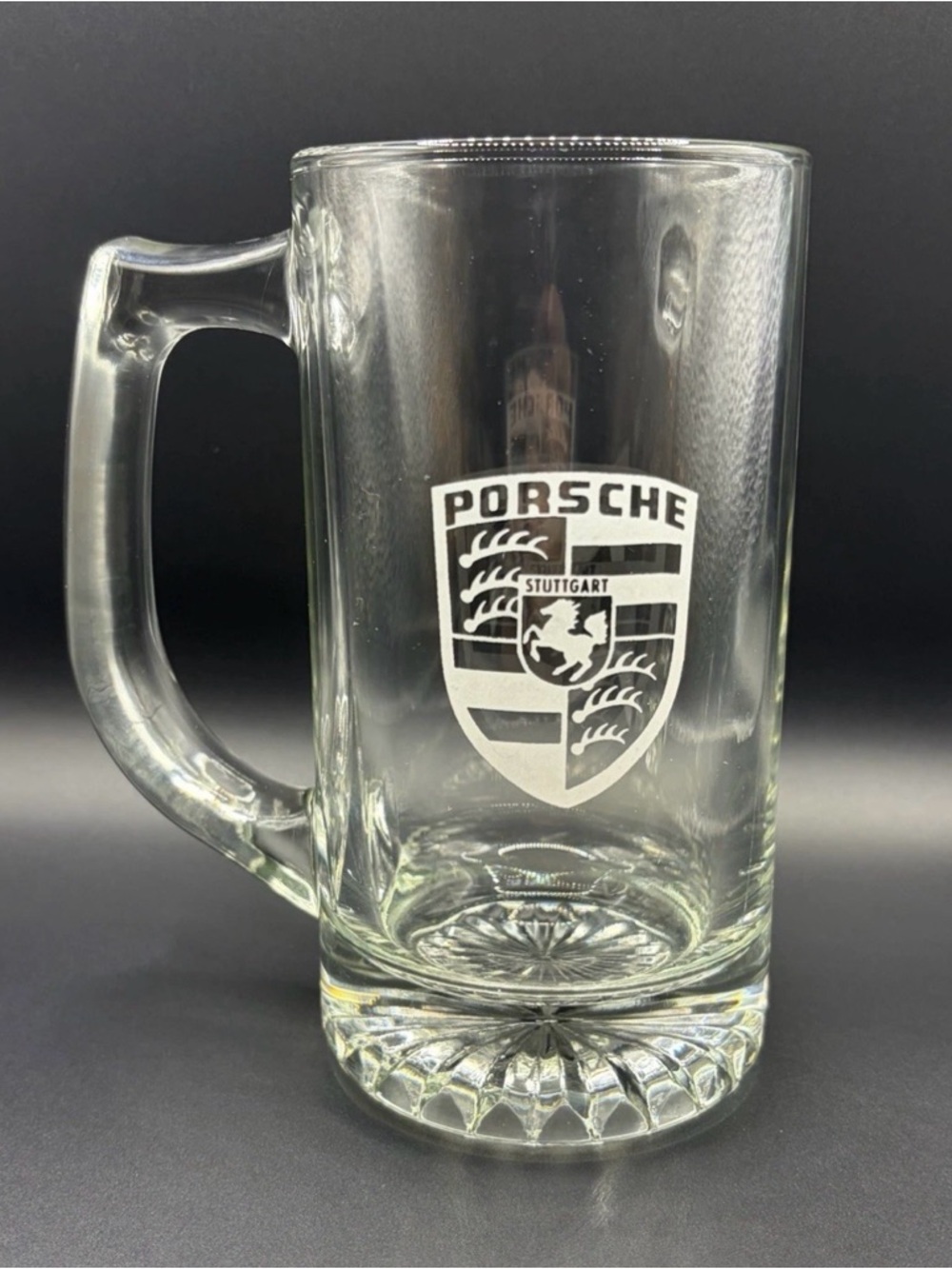 Porsche Glass Beer Mug - Clear with White Logo